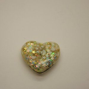 Small Heart White & Gold Star Glitter Magnet